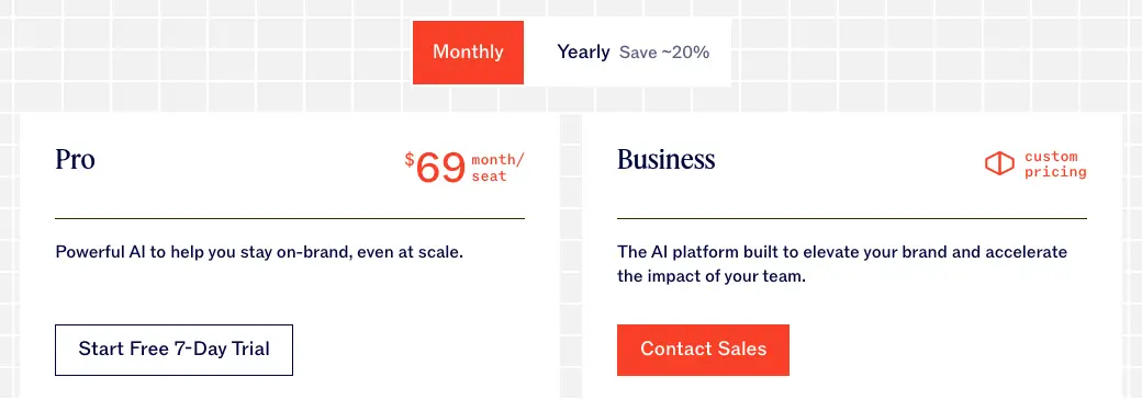 Jasper's pricing page on 23 September 2026, monthly view.